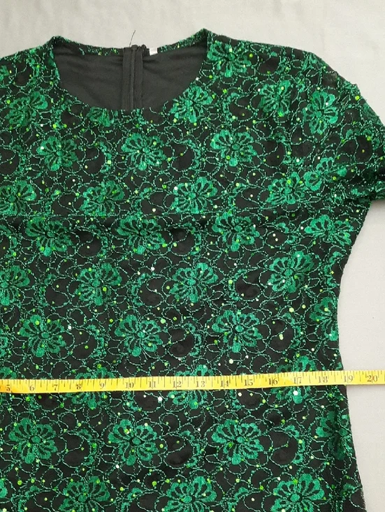 Green Floral Velvet Sheath Dress - Women Size XXL - Picture 7 of 13